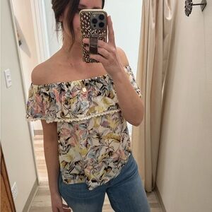 Paper Crane Off-Shoulder Floral Ruffle Top - Cream Multicolor